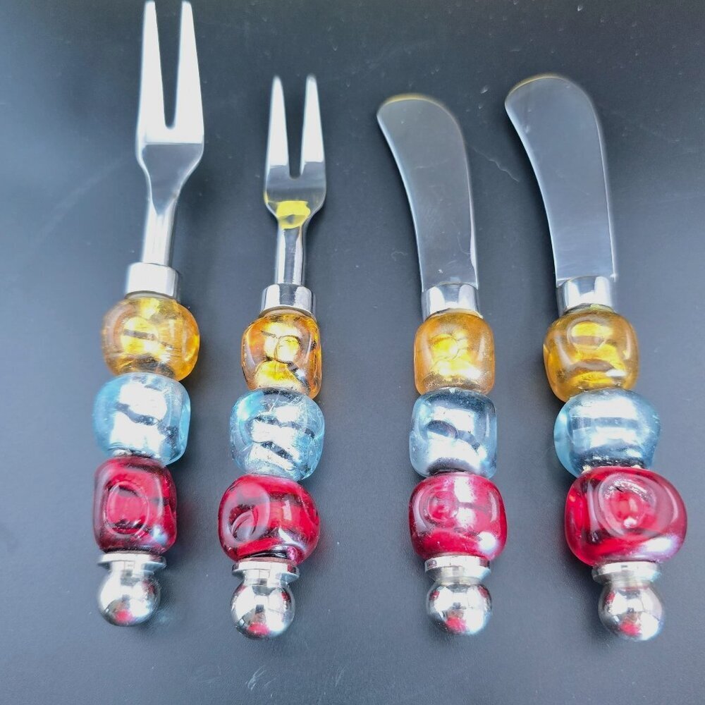 Vintage Pier 1 Cheese & Appetizer Utensils Set/4 Glass Beads & Stainless Steel - Picture 2 of 9